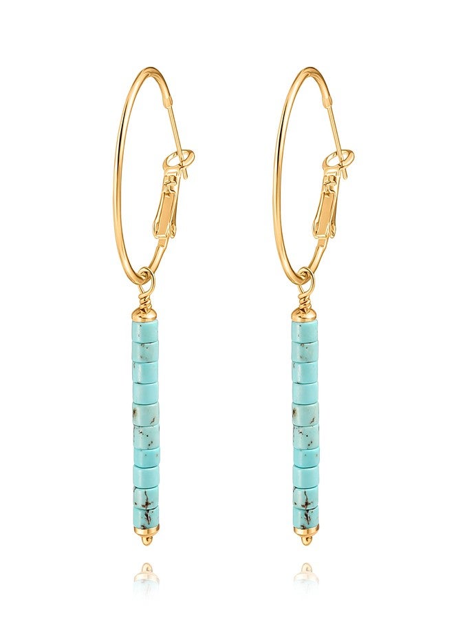 SOFYBJA Gold Huggie Hoop Drop Dangle Earrings Turquoise Beads Gemstone Earrings Boho Handmade Lightweight Jewelry for Women - Image 1